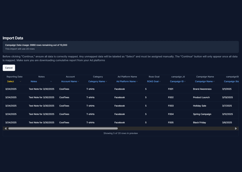 Upload or sync your ad performance data
